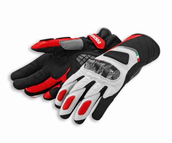 -Guantes de piel-tejido Ducati Sport C3 blanco-rojo